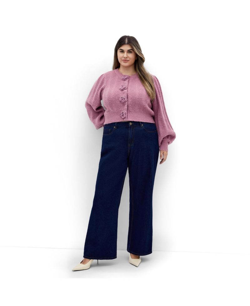 Plus Size Rosie Cropped Stretch-Knit Rose-Motif Cardigan