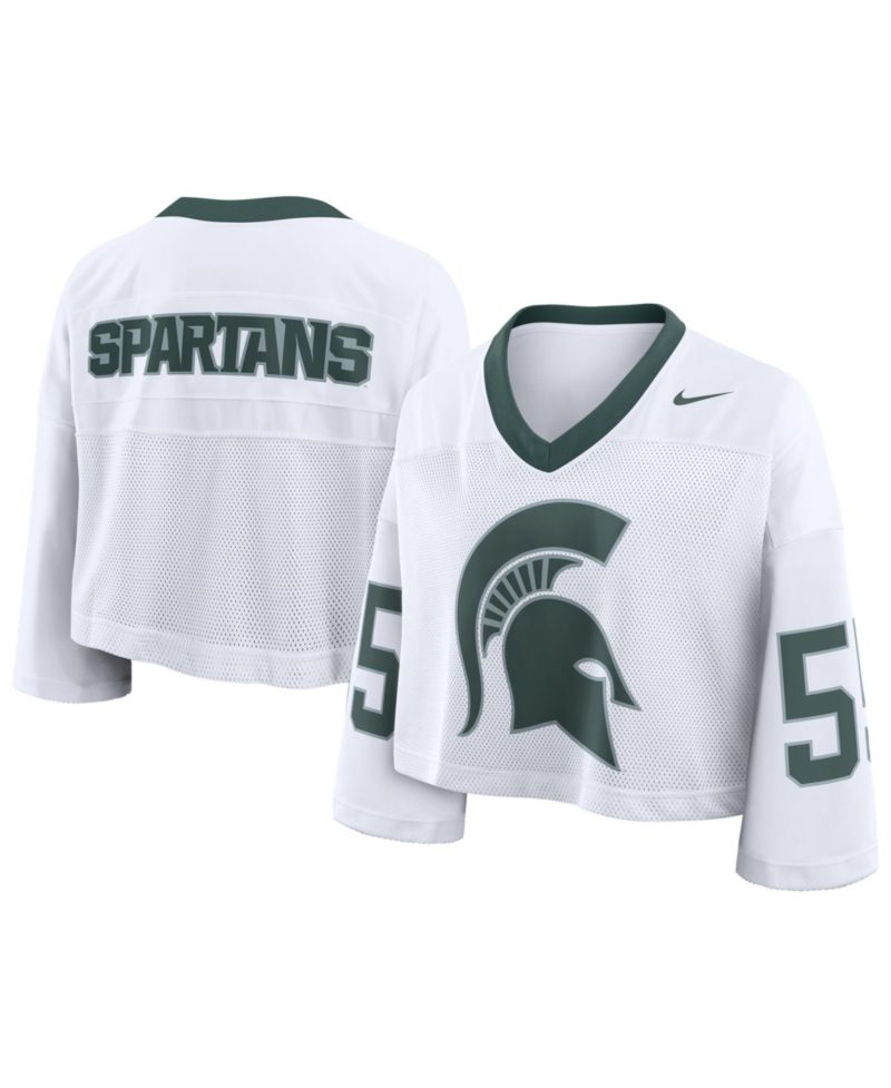 Women's White Michigan State Spartans Oversized Logo Cropped Fashion Jersey