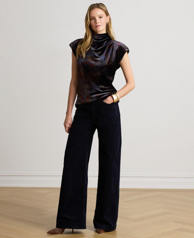Women's Paisley-Print Velvet Mockneck Blouse