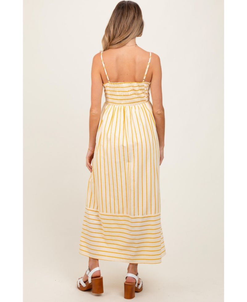 Women's Yellow Striped Sleeveless Maxi Dress