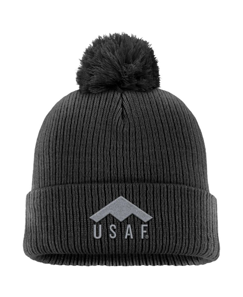 Men's Black Air Force Falcons Rivalry Collection Peak Knit Cuffed Hat with Pom