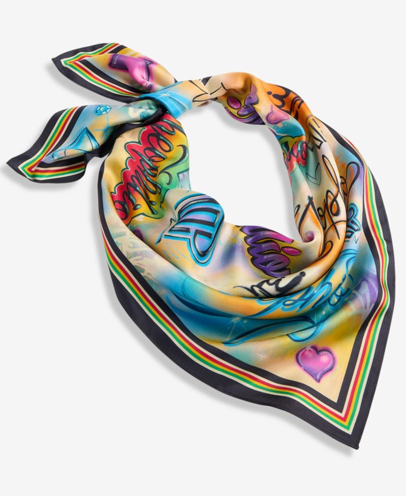 Women's Silk Graffiti Print Square Scarf