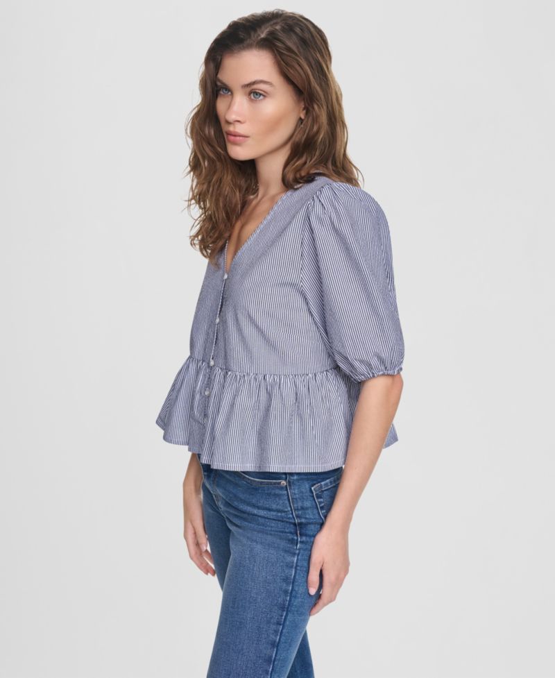 Petite Puff-Sleeve V-Neck Top