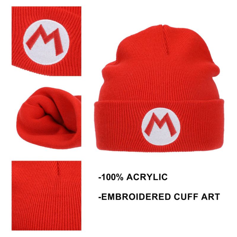 Men's Embroidered M Logo On Red Cuff Beanie