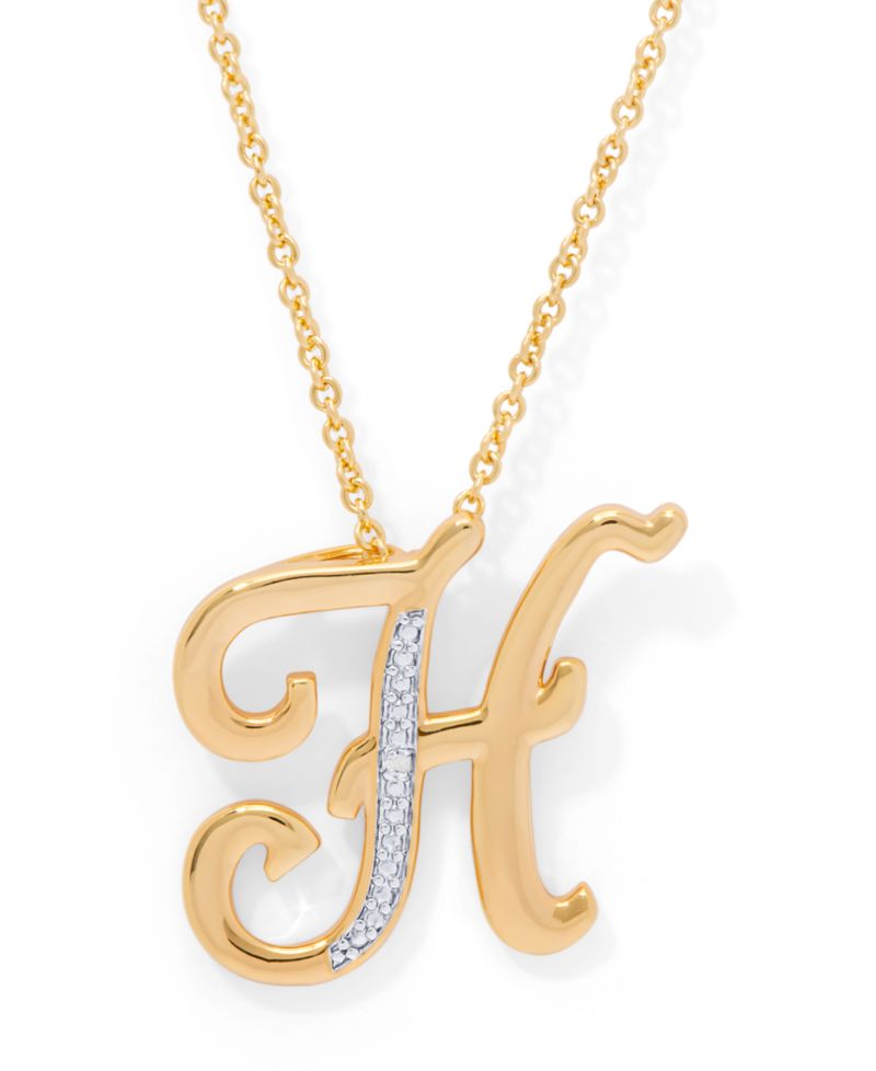Diamond Accent Initial Pendant Necklace 18" in Gold Plate or Rose Gold Plate