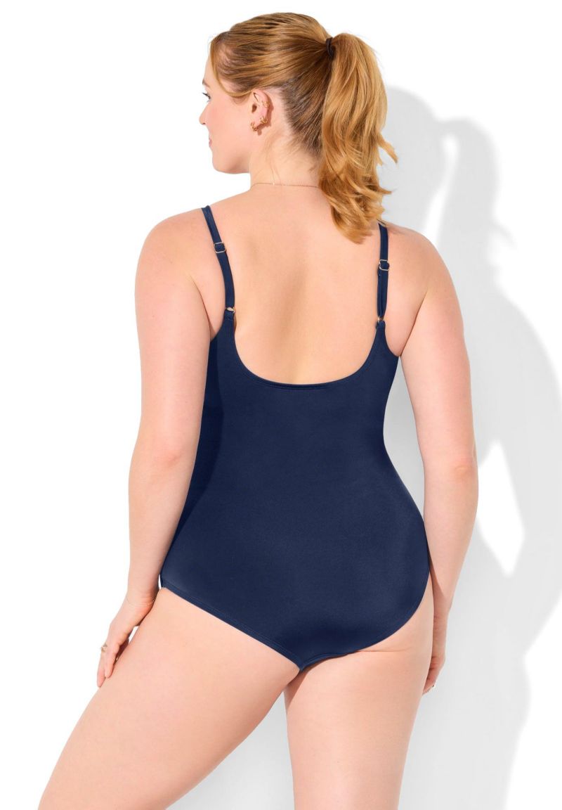 Women's Chlorine Resistant Sarong Front One Piece Swimsuit
