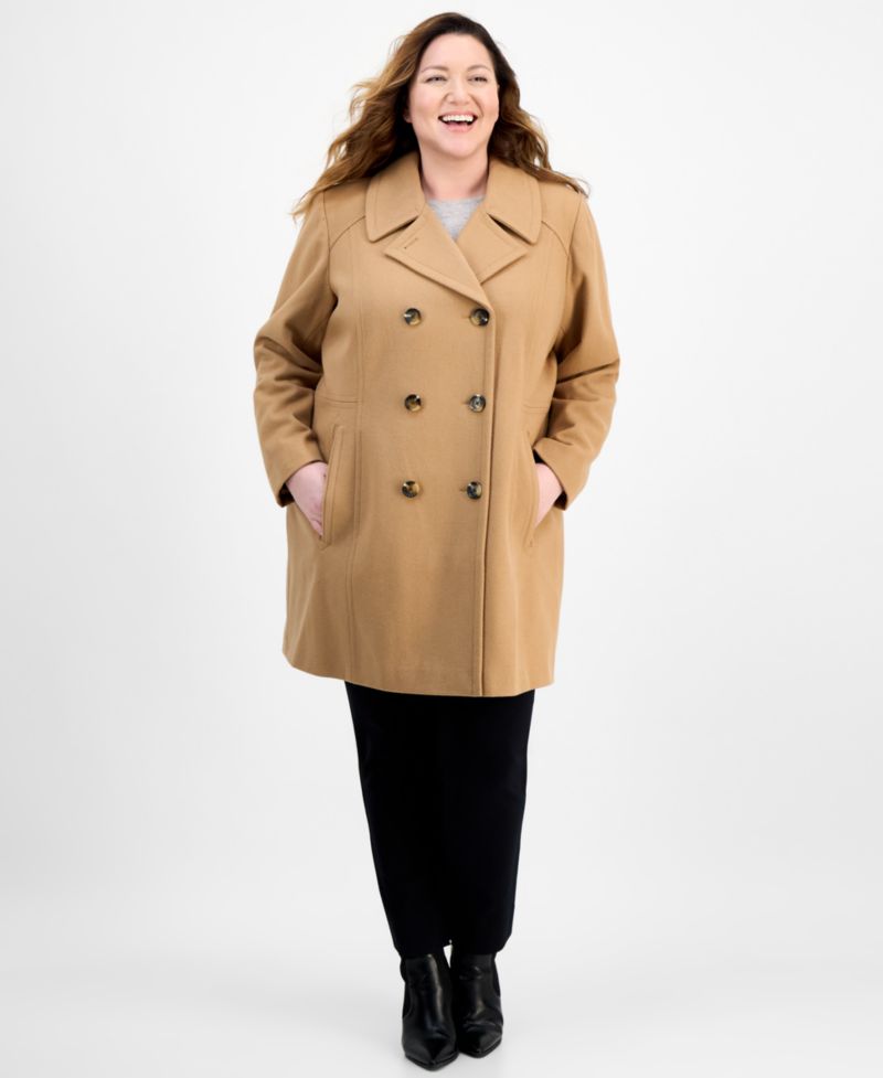 Plus Size Double-Breasted Peacoat