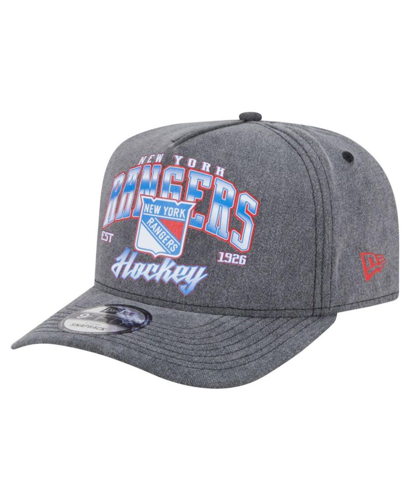 Men's Charcoal New York Rangers Throwback Washed A-Frame Pre-Curved 9FIFTY Snapback Hat