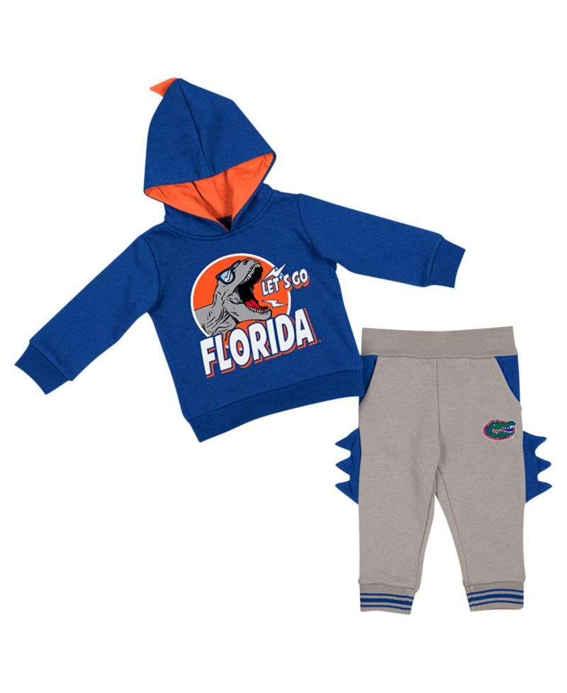 Infant Boys and Girls Royal, Gray Florida Gators Dino Pullover Hoodie and Pants Set