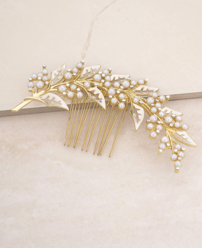 Ethereal Imitation Pearl Leaf Hair Comb