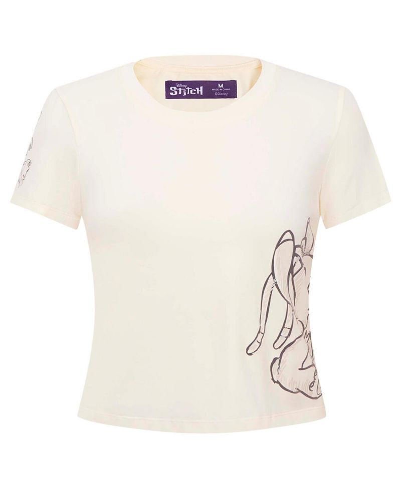 Women's Cream Lilo and Stitch Nose Kiss Baby Doll T-Shirt