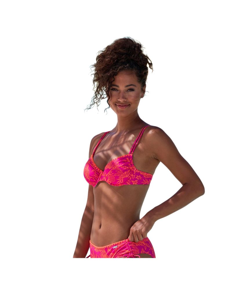 Women's Floral Print Tropical Removable Pads Underwire Bikini Top