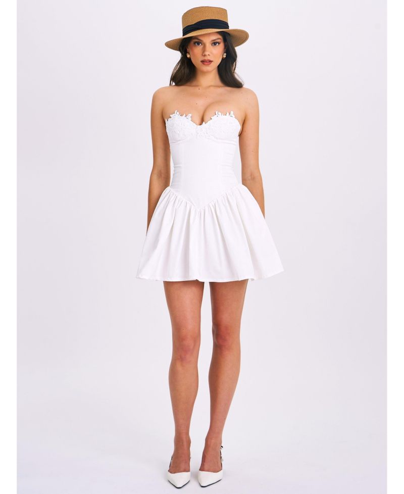 Women's Sacha White Lace Drop Waist Corset Puffy Mini Dress