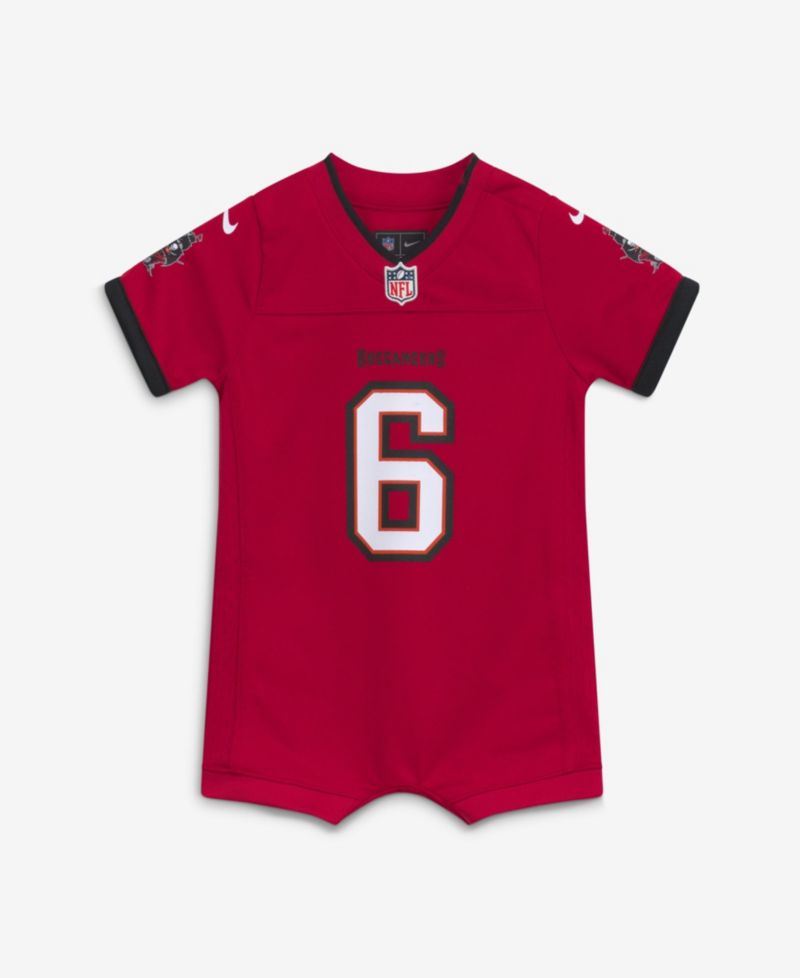 Baby Boys and Girls Baker Mayfield Red Tampa Bay Buccaneers Romper Game Jersey