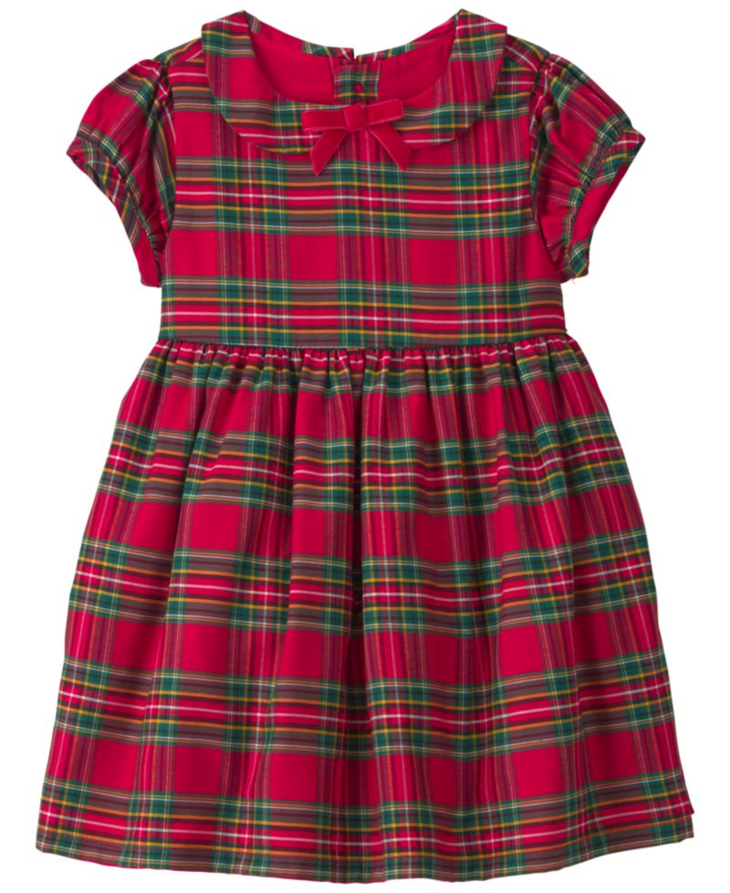 Baby Girls' Peter Pan Collar Holiday Plaid Dress and Diaper Cover, 2-Piece Set