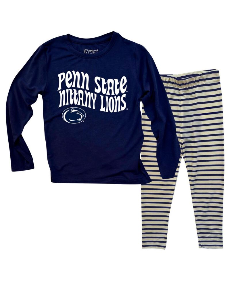 Baby Boys and Girls 2-Piece Penn State Nittany Lions Long Sleeve Top and Striped Tri-Blend Leggings Set