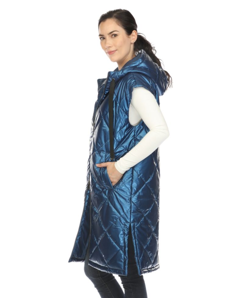 Women's Metallic Long Puffer Vest Jacket