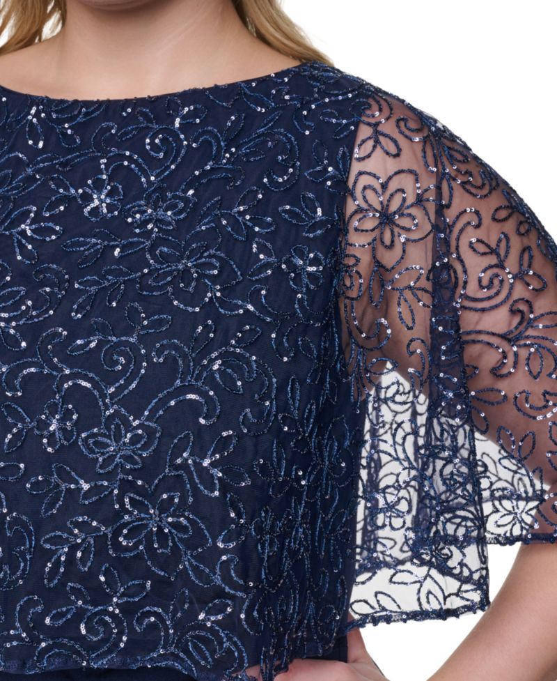 Plus Size Capelet Boat Neck Gown