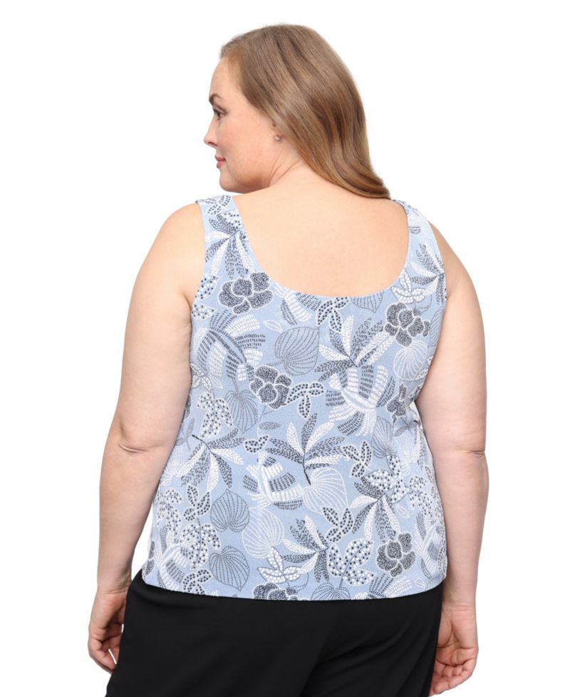 Plus Size Printed Mandarin Neck Jacket and Top, 2-Piece Set