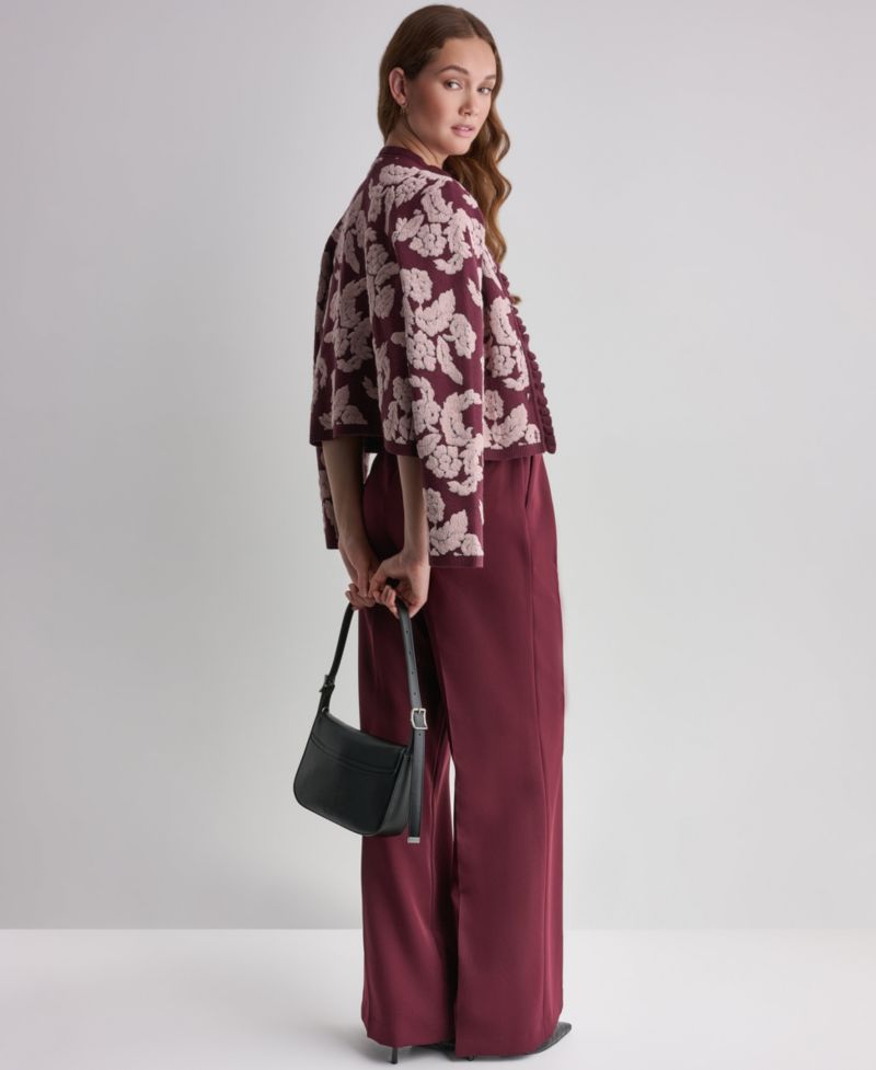 Women's Floral Crew-Neck Cardigan Sweater