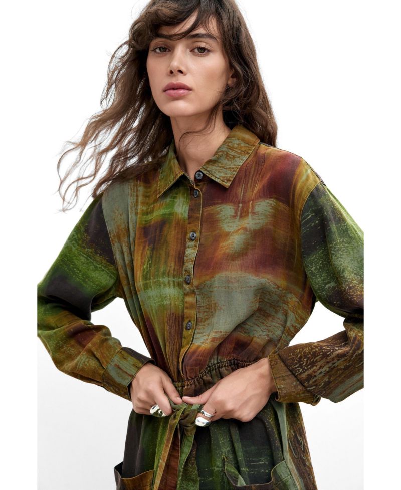 Women's M. C. Lacroix Long-Sleeve Graphic-Print Shirt Dress