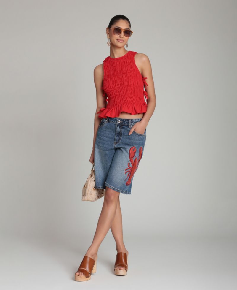 Women's Ruched Side-Tie Crewneck Top