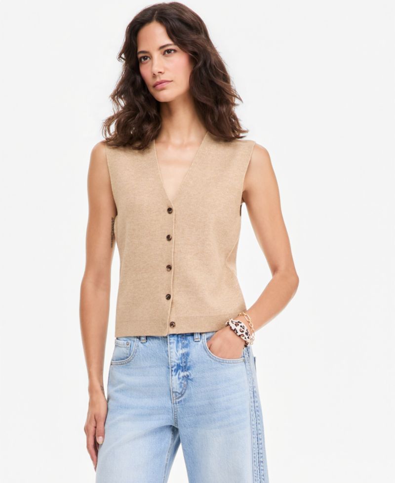 Women's V-Neck Button-Front Sweater Vest