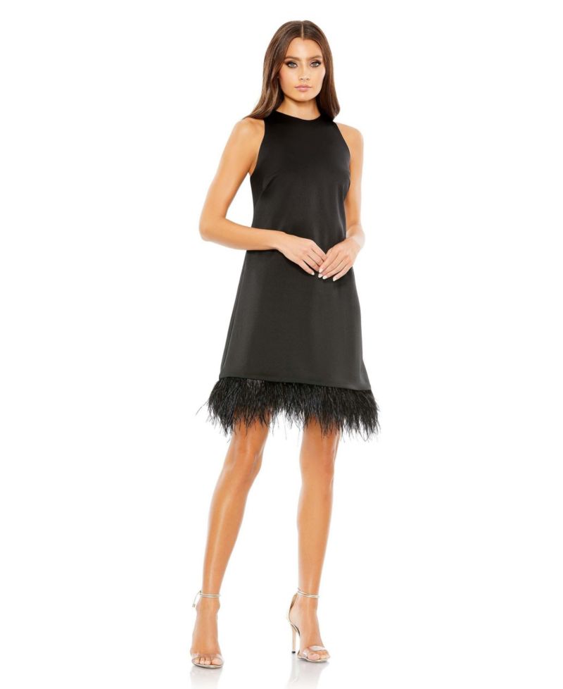 Women's Feathered Hem High Neck Sleeveless A Line Dress