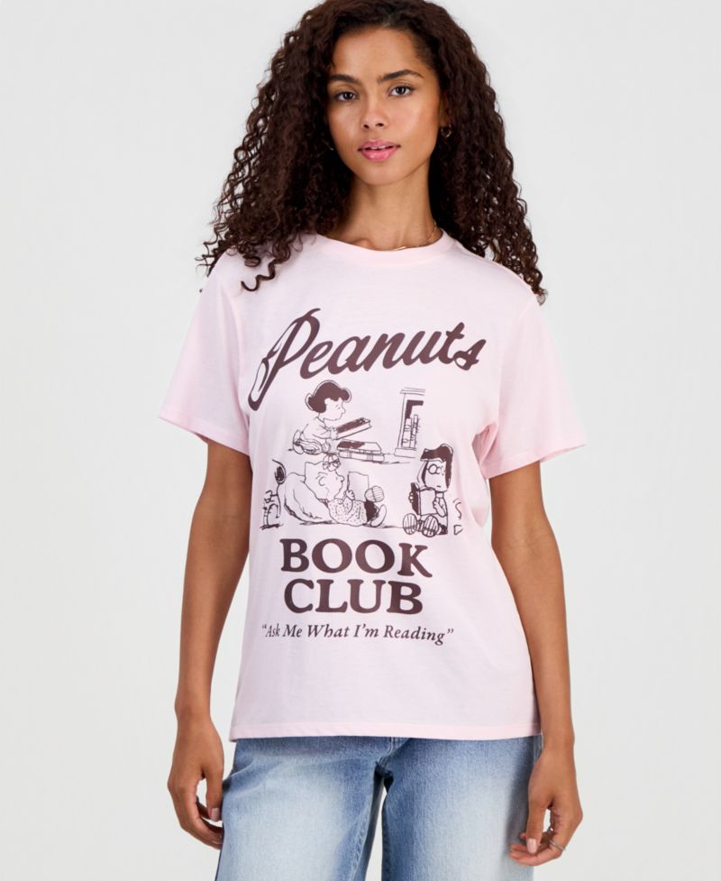 Juniors' Peanuts Book Club Graphic-Print T-Shirt