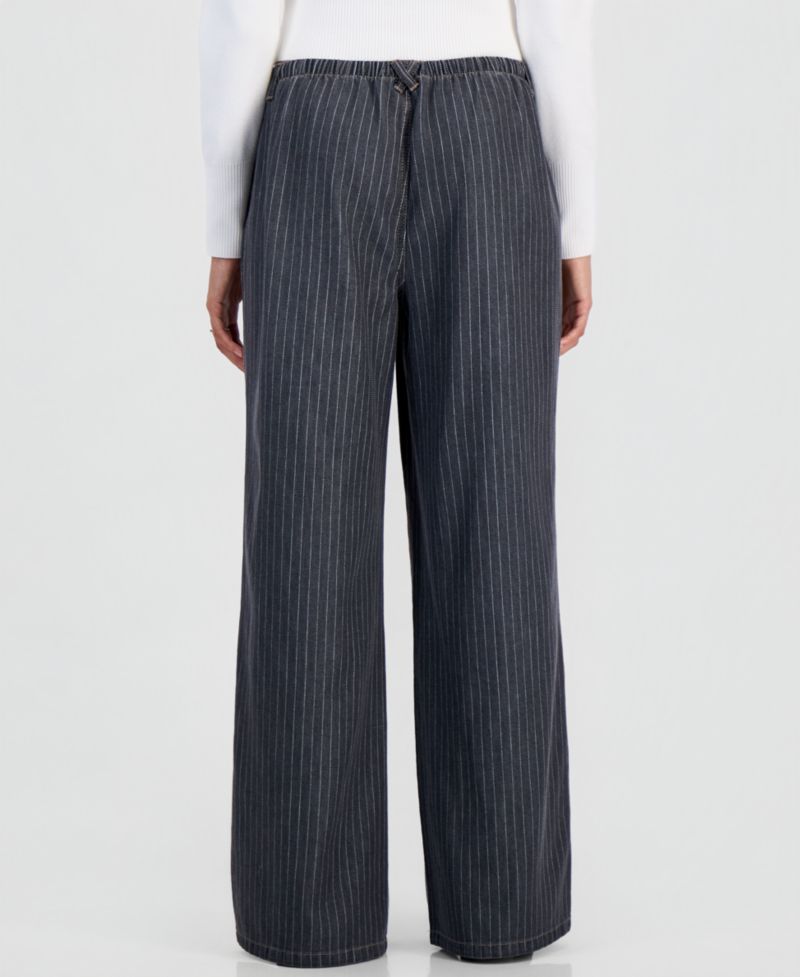Juniors' Pinstripe Wide-Leg Pull-On Jeans