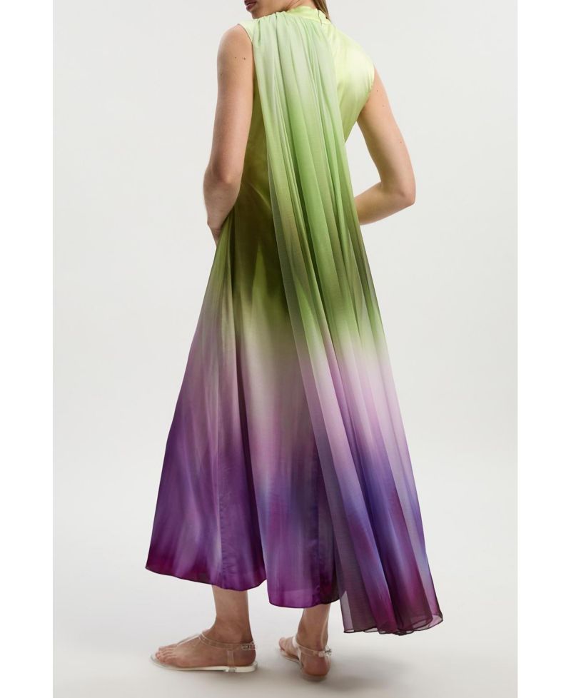 Women's Ombre Satin Cape Midi Dress