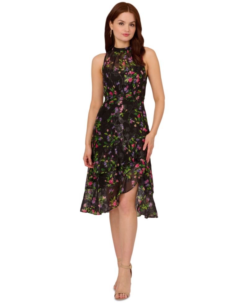 Women's Floral Print Ruffled Sleeveless A-Line Dress