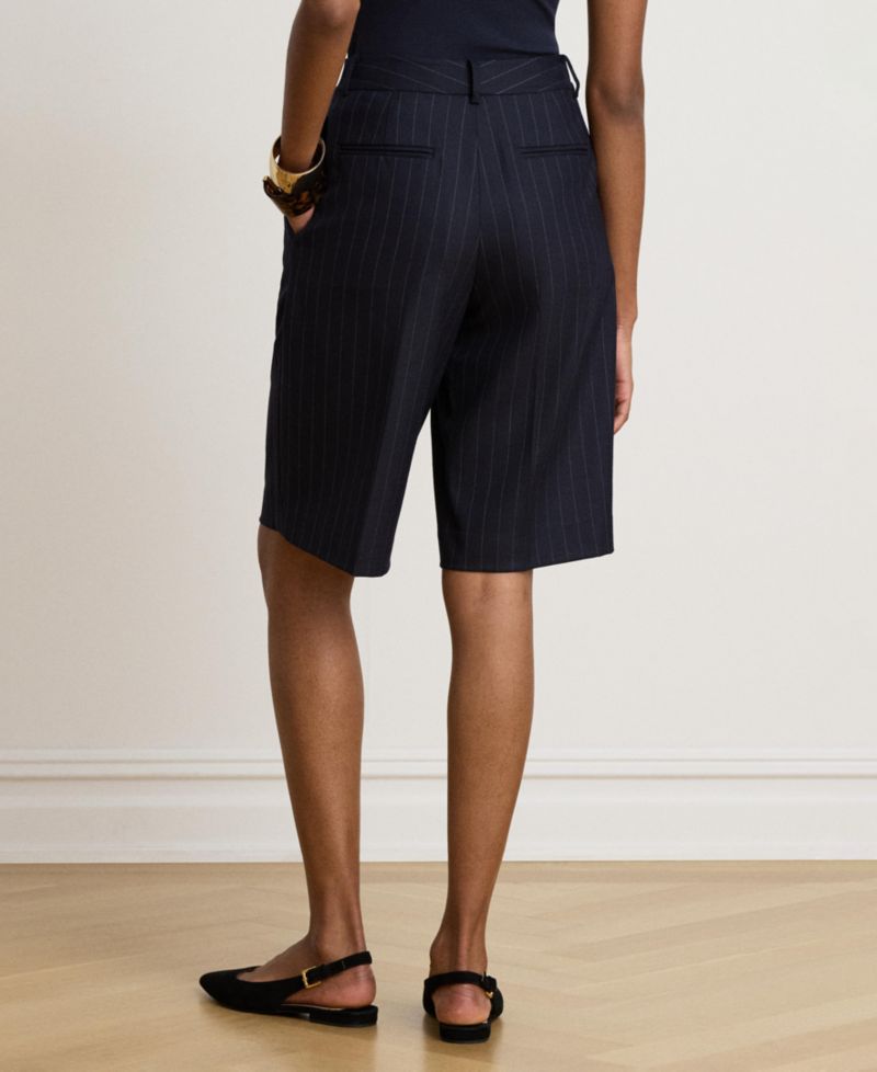 Women's Pinstripe Wool-Blend Twill Bermuda Shorts, 12" Inseam