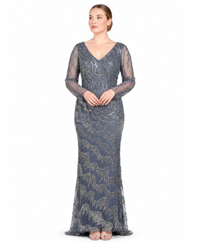 Women's Long Sleeve V-Neck Sheath Gown