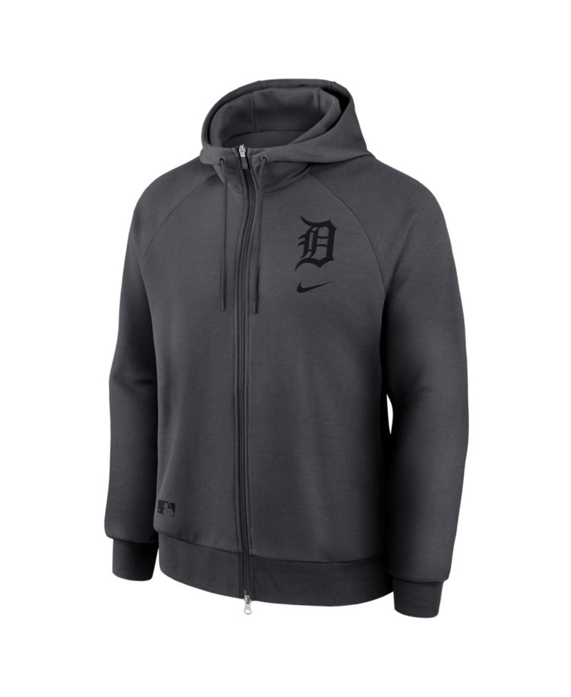 Men's Anthracite Detroit Tigers Authentic Collection Player Raglan Dri-FIT Full-Zip Hoodie