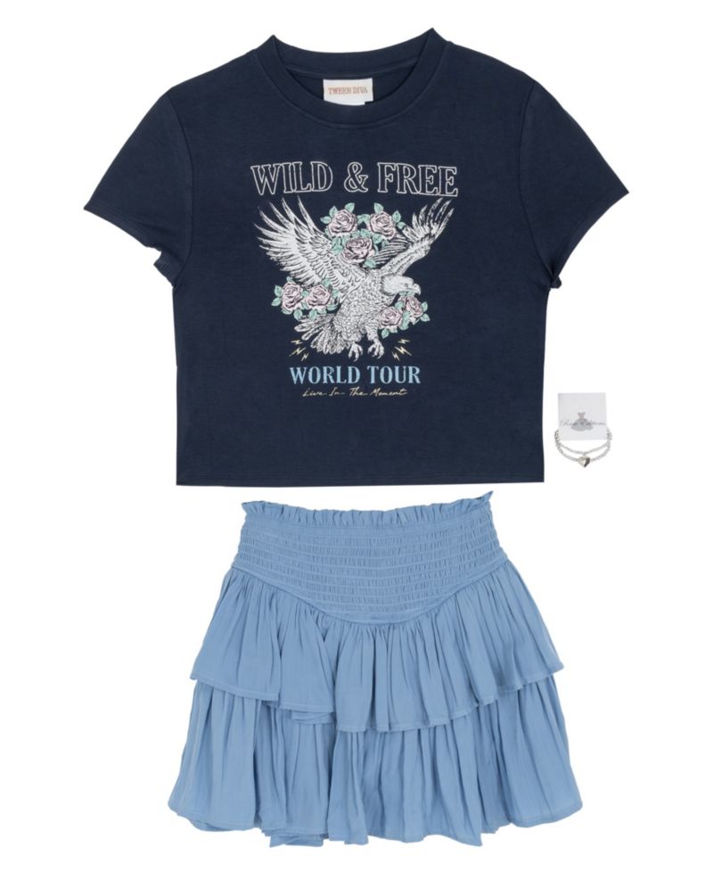 Girls' 7-12 Graphic Short-Sleeve T-Shirt and Skort, 2-Piece Set