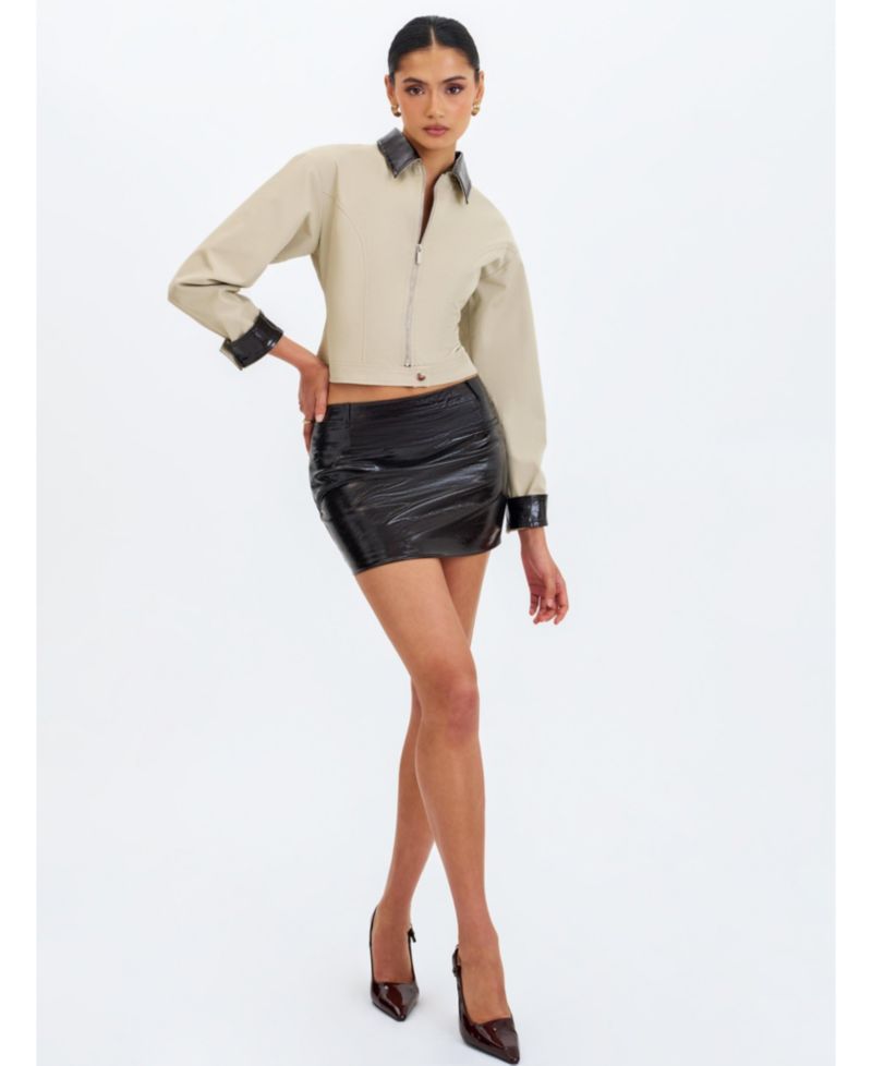 Women's Vivian Mocha Faux Leather Low-Rise Mini Skirt
