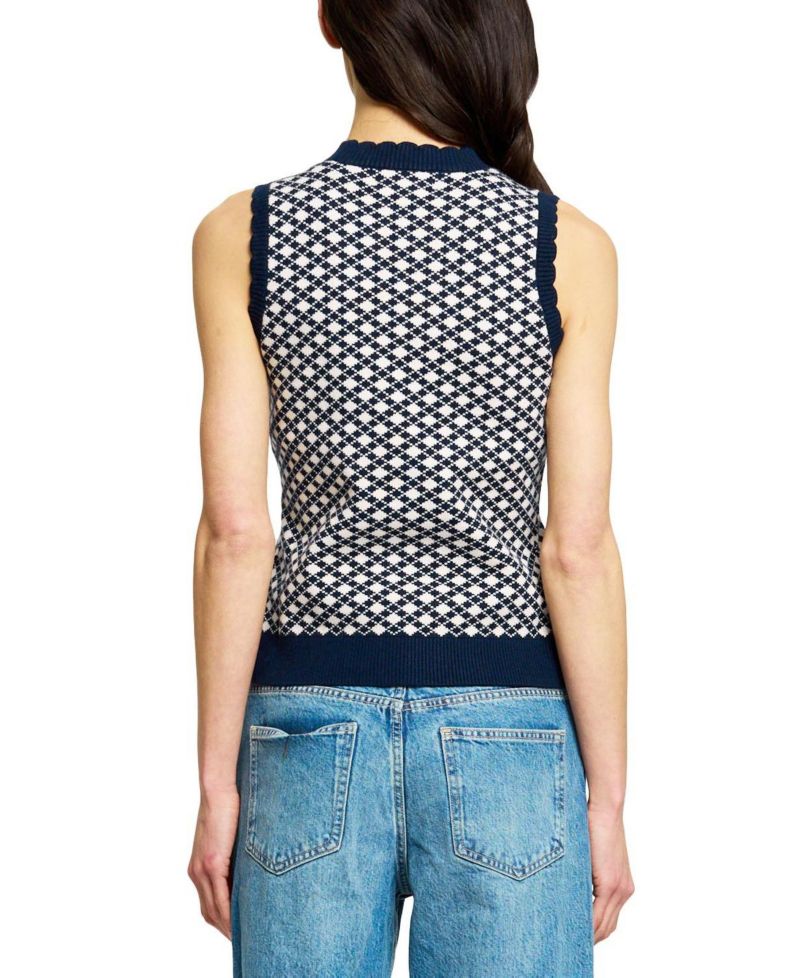 Women's Marlo Sleeveless Crewneck Scalloped Sweater Vest