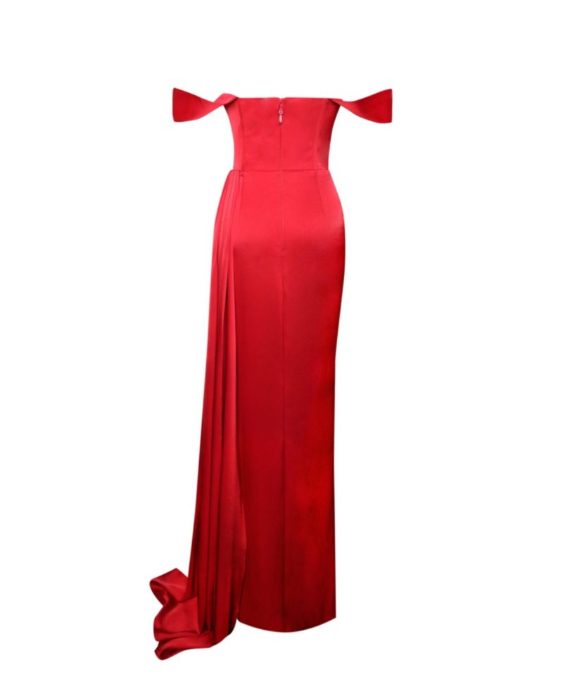 Women's Zayda Red High Slit Corset Satin Gown