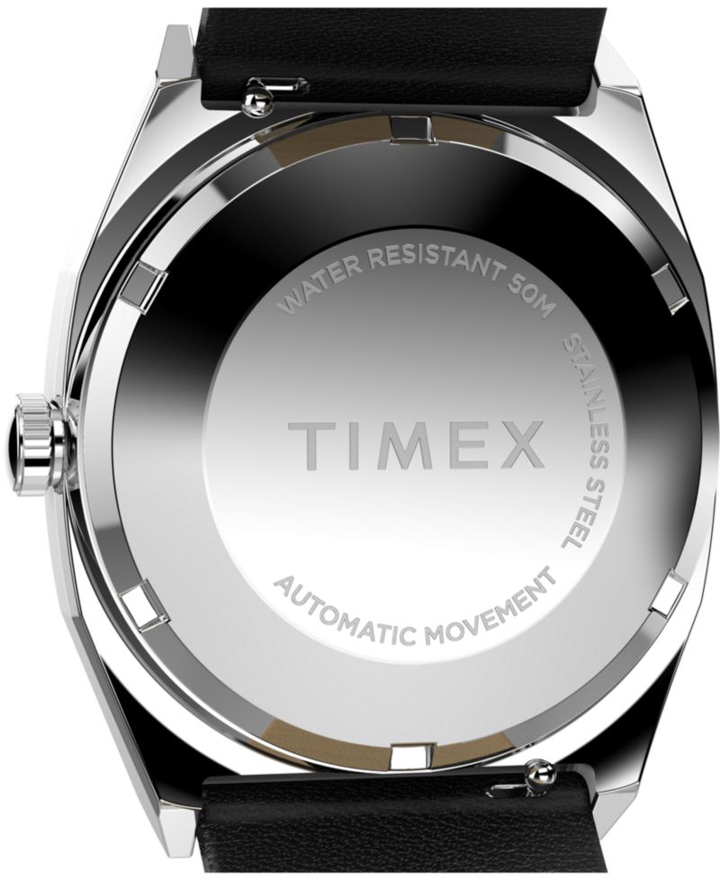 Men's Mechanical Automatic Black Leather Watch, 34mm