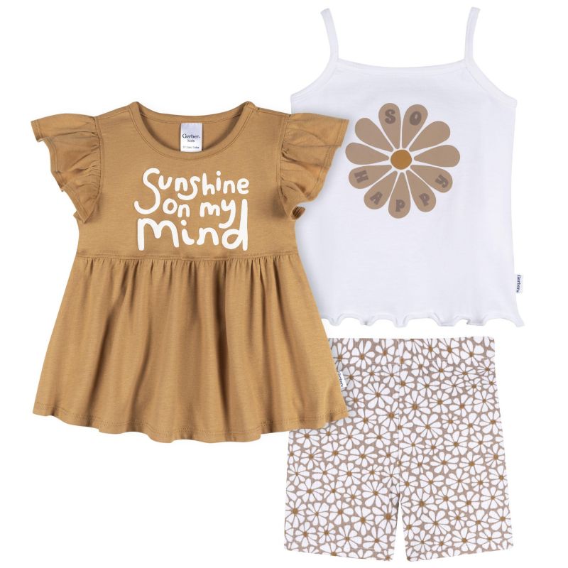 Baby Girls 3-Piece T-Shirts and Shorts, Usa, 24 Months