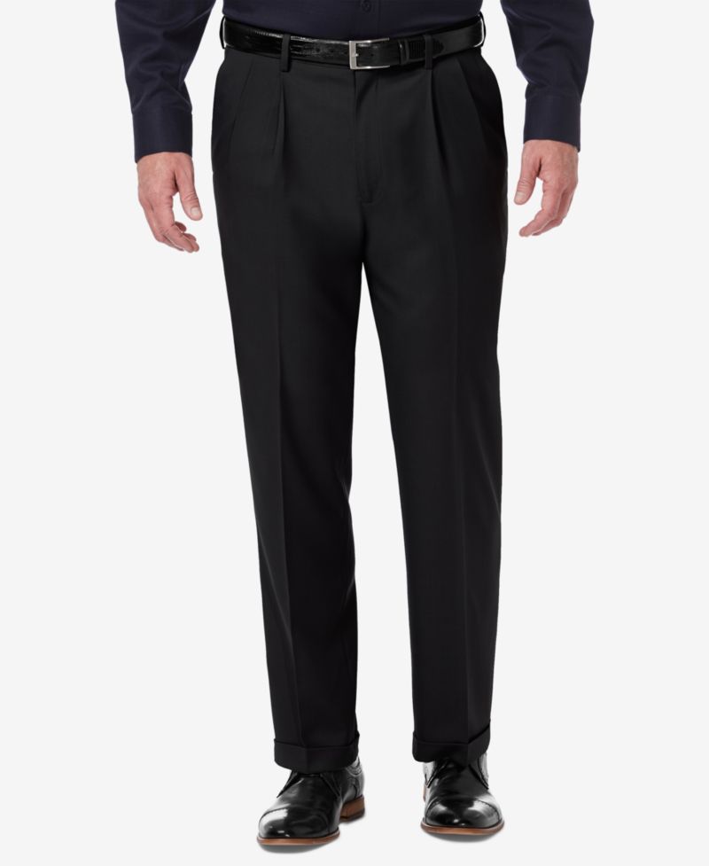 Men's Premium Comfort Stretch Classic-Fit Solid Pleated Dress Pants