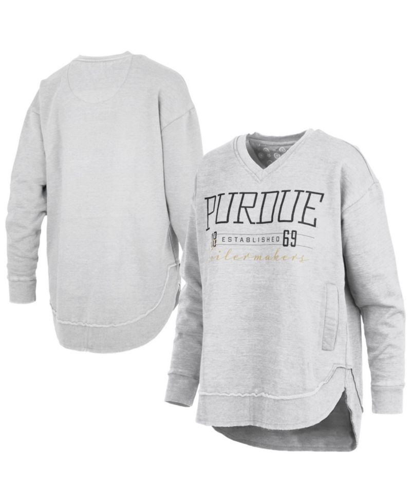 Women's Heather Gray Purdue Boilermakers Marcus East Hall Poncho V-Neck Sweatshirt