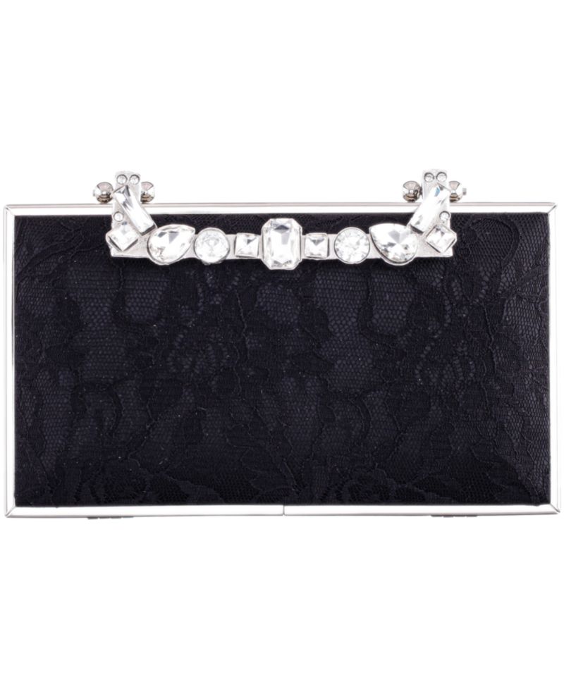 Crystal Handle Lift Lock Lace Clutch