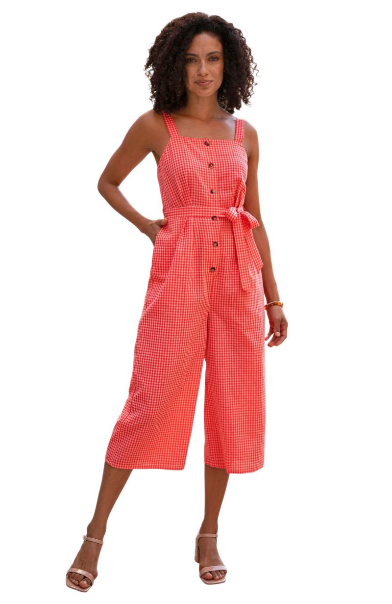 Women's Gingham Button Through Jumpsuit