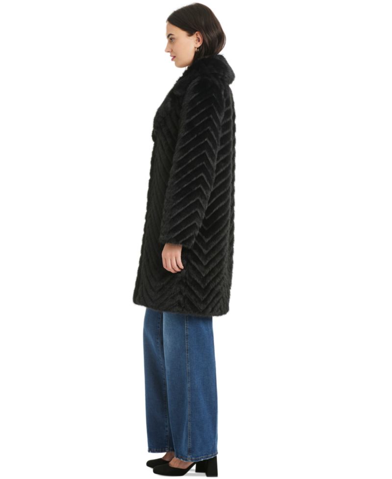 Women's Chevron Textured Faux-Fur Coat
