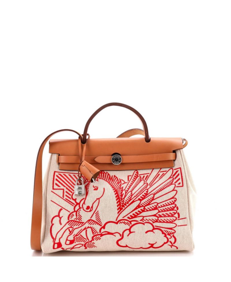 Pre-Owned Hermes 31 Herbag Zip Pegase Pop Toile and Leather