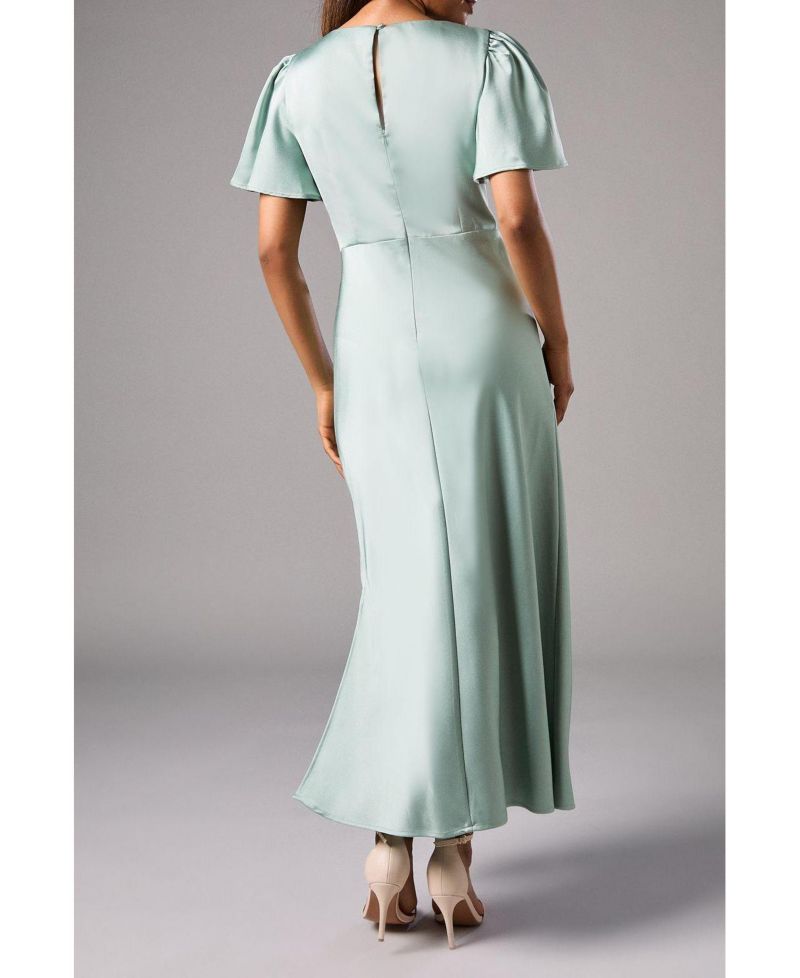 Women's Angel Sleeve Midi Bridesmaid Dress