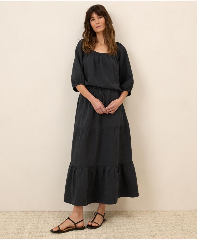 Women's Organic Cotton Coastal Double Gauze Tiered Maxi Skirt