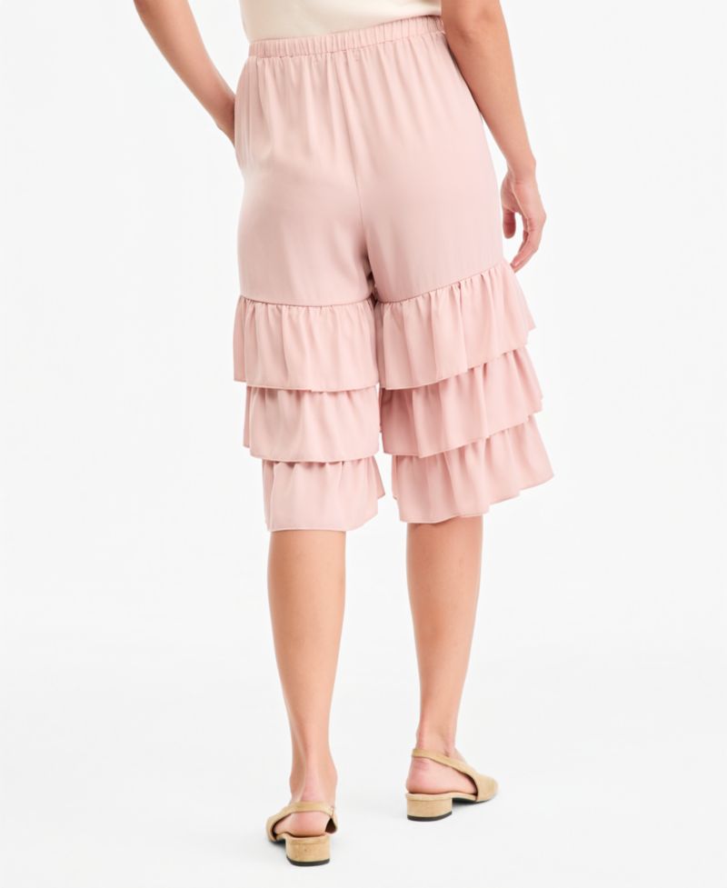 Women's High-Rise Wide-Leg Ruffle-Bottom Culottes
